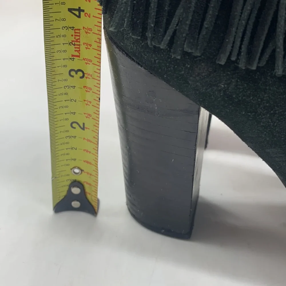 Ivanka Trump Itperta Black Fringe Suede Heeled Ankle Bootie Sz 10 BAB4117B - Picture 3 of 10